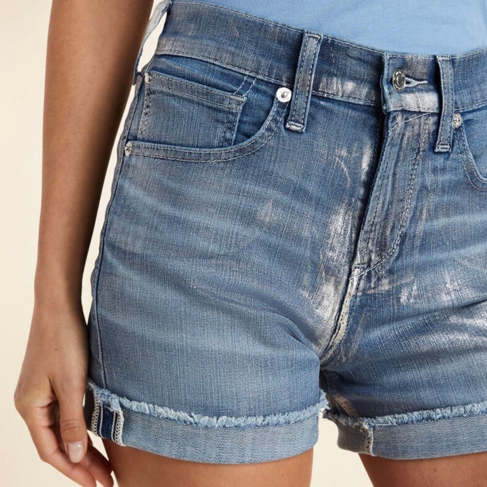 Ariat 30R Jazmine Silver Gloss Foil High-Waisted Boyfriend Denim Jean Shorts NWT